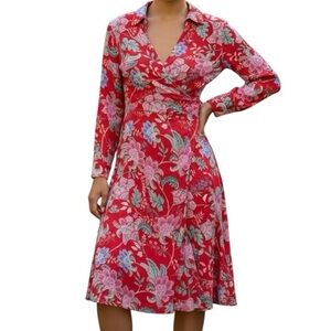 Molly Green Floral Midi V-Neck Wrap Dress Size XS